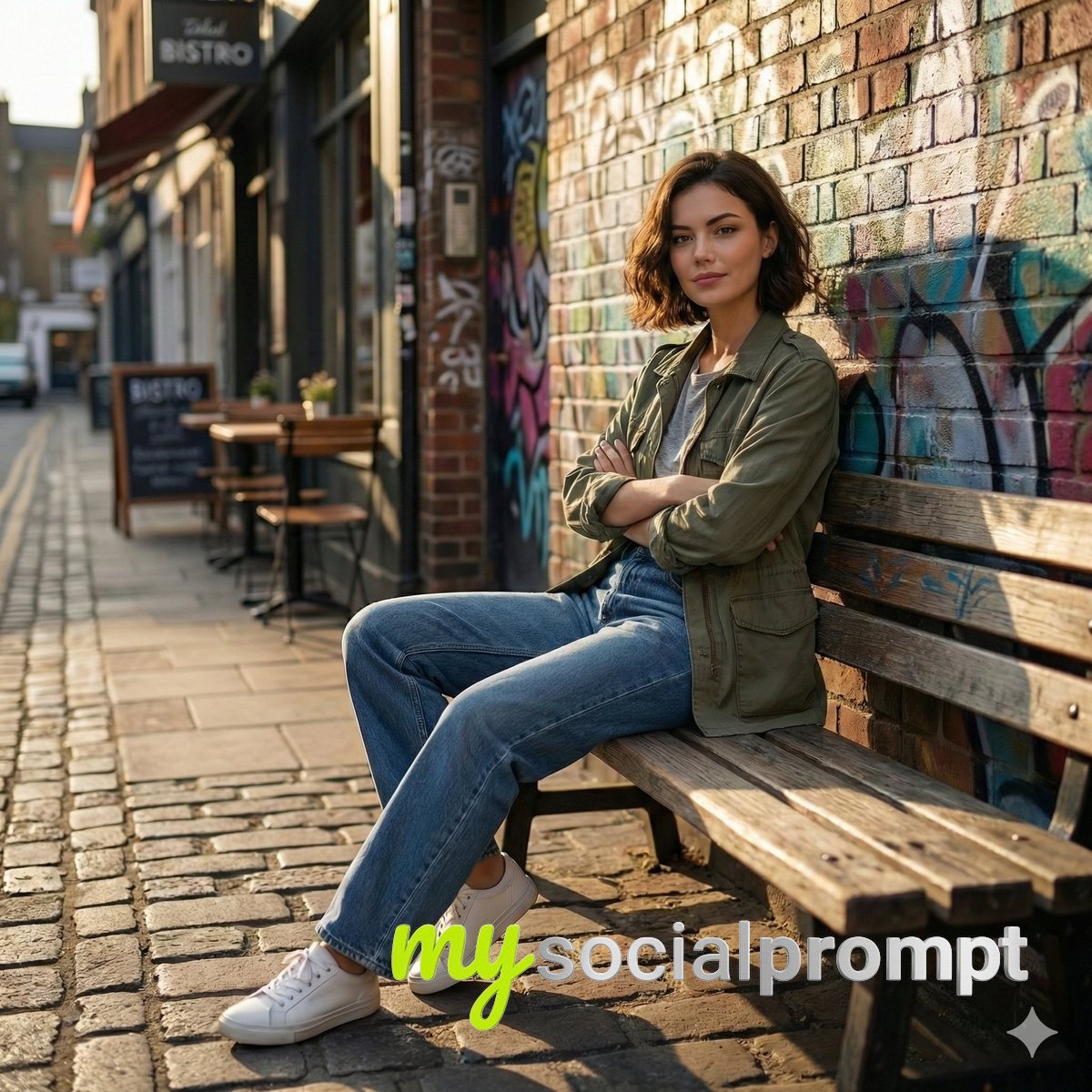 nanobanana prompt: Cinematic Urban Portrait with Graffiti & Golden Hour Lighting