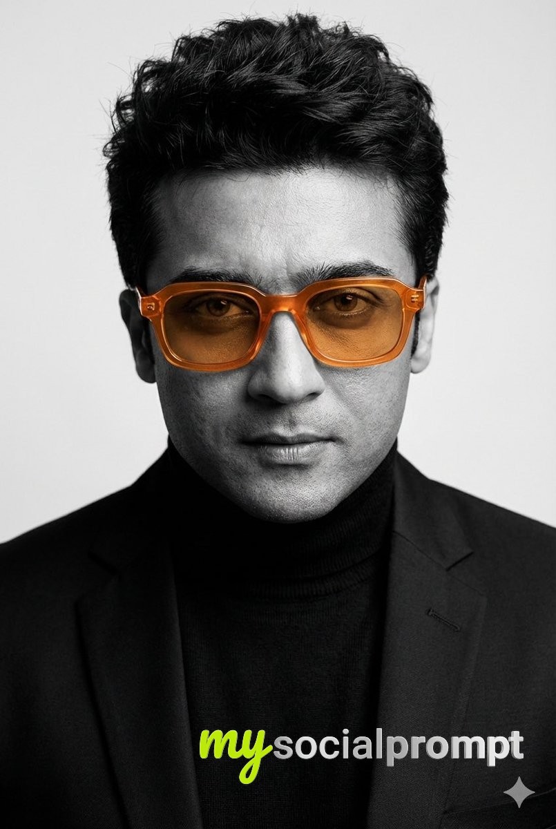 nanobanana prompt: Editorial Portrait with Selective Orange Accents & Cinematic Lighting