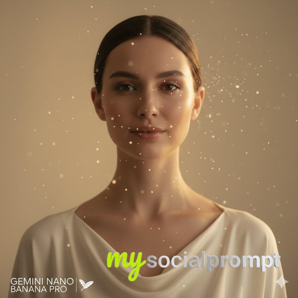 nanobanana prompt: Minimalist Elegance: Soft Portrait with Cinematic Dust Particles