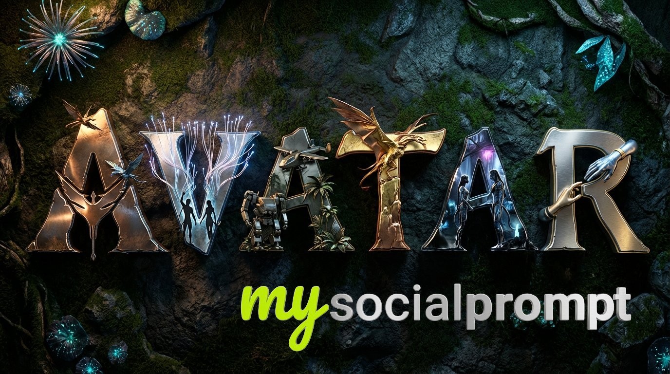 nanobanana prompt: Cinematic 3D Metallic Typography with Embedded Movie Scenes