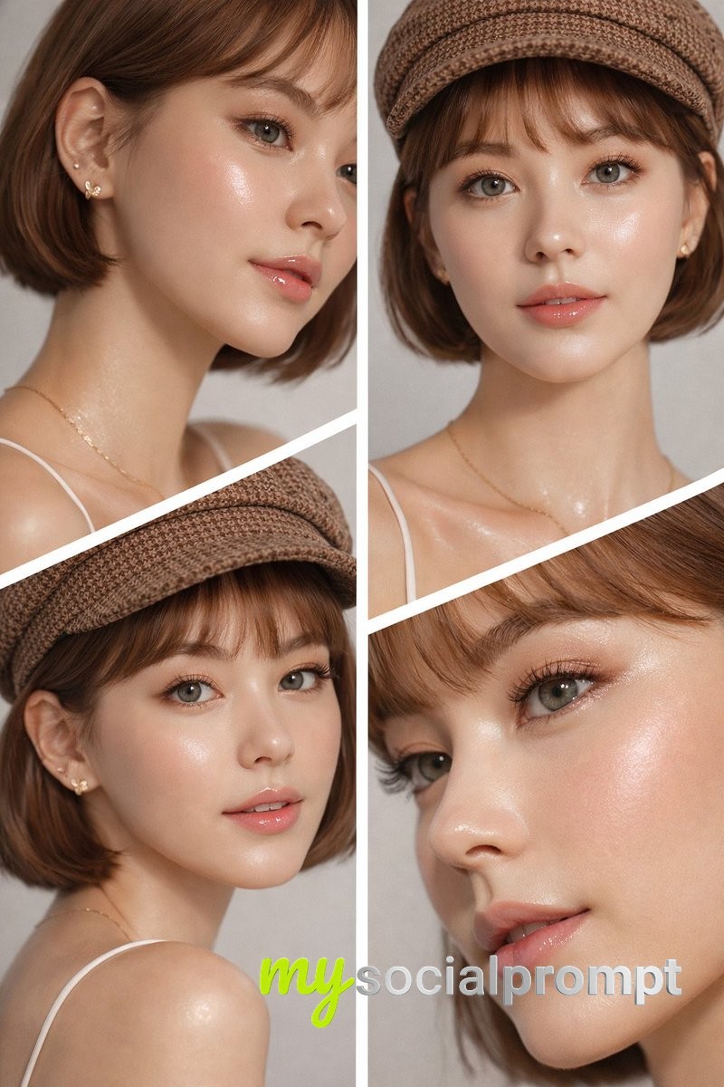 nanobanana prompt: K-Beauty Editorial Collage with Glass Skin Texture 2