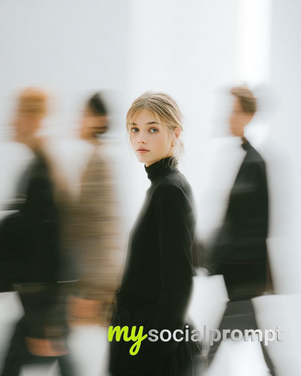nanobanana prompt: Alpine Fashion Portrait with Cinematic Motion Blur