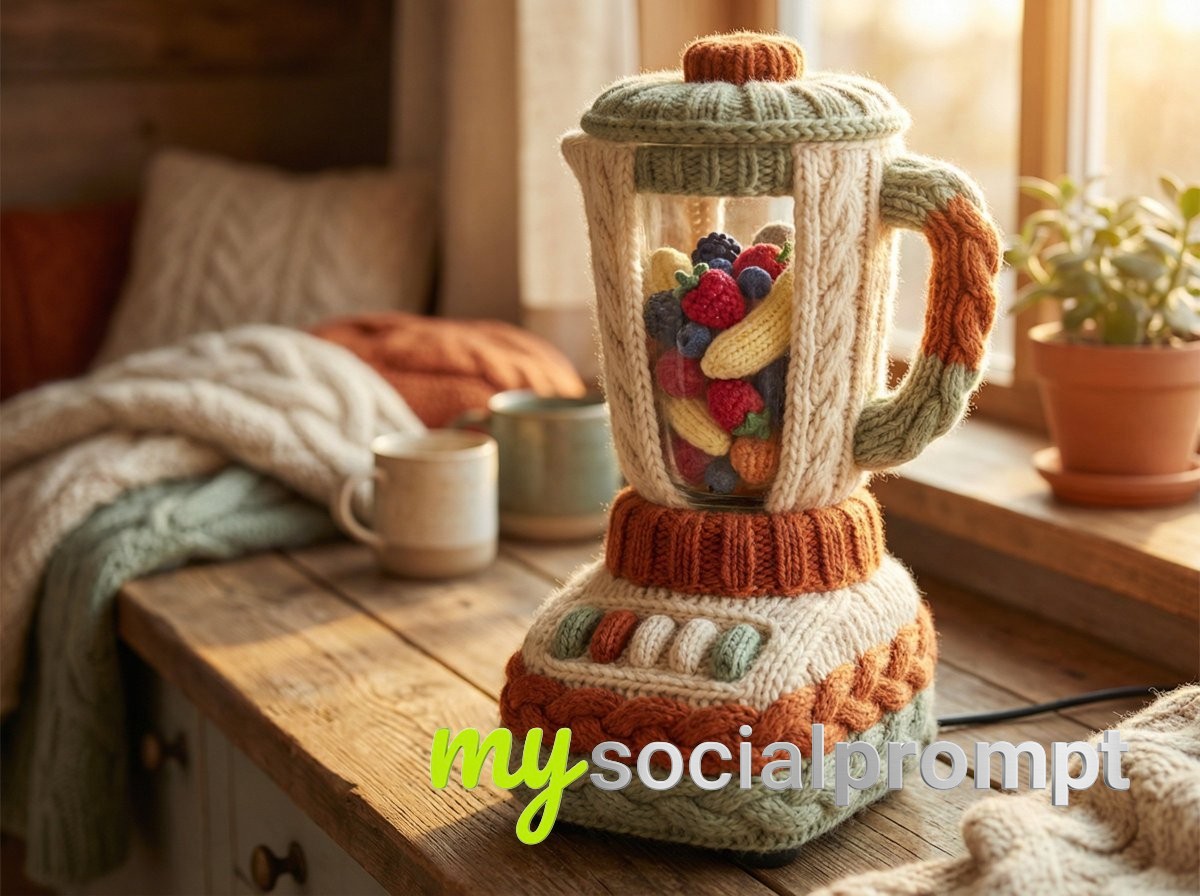 nanobanana prompt: Hand-Knitted Wool Yarn Object – Soft Industrial Design, Hygge Aesthetic 2