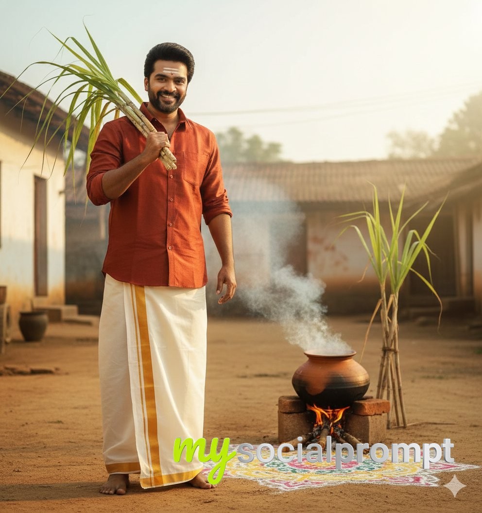 nanobanana prompt: Ultra-Realistic South Indian Pongal Festival Portrait with Cinematic Lighting 3