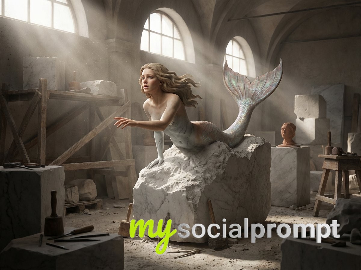 nanobanana prompt: Renaissance Sculpture Awakening in Cinematic Pygmalion Scene 3