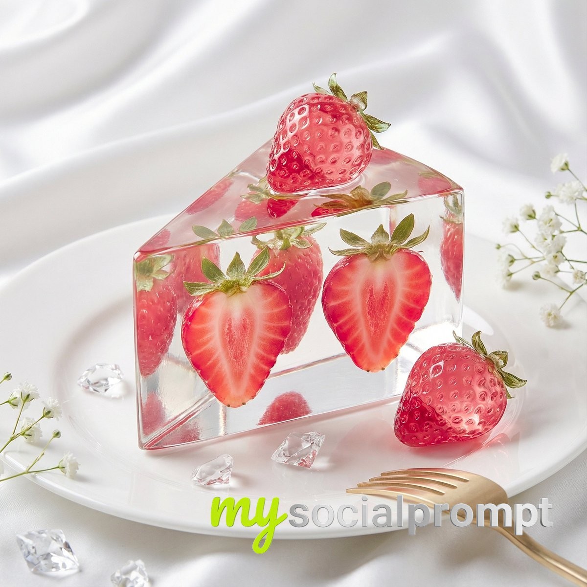 nanobanana prompt: Crystal Glass Cake Still Life with Hyper-realistic Luxury Editorial Lighting