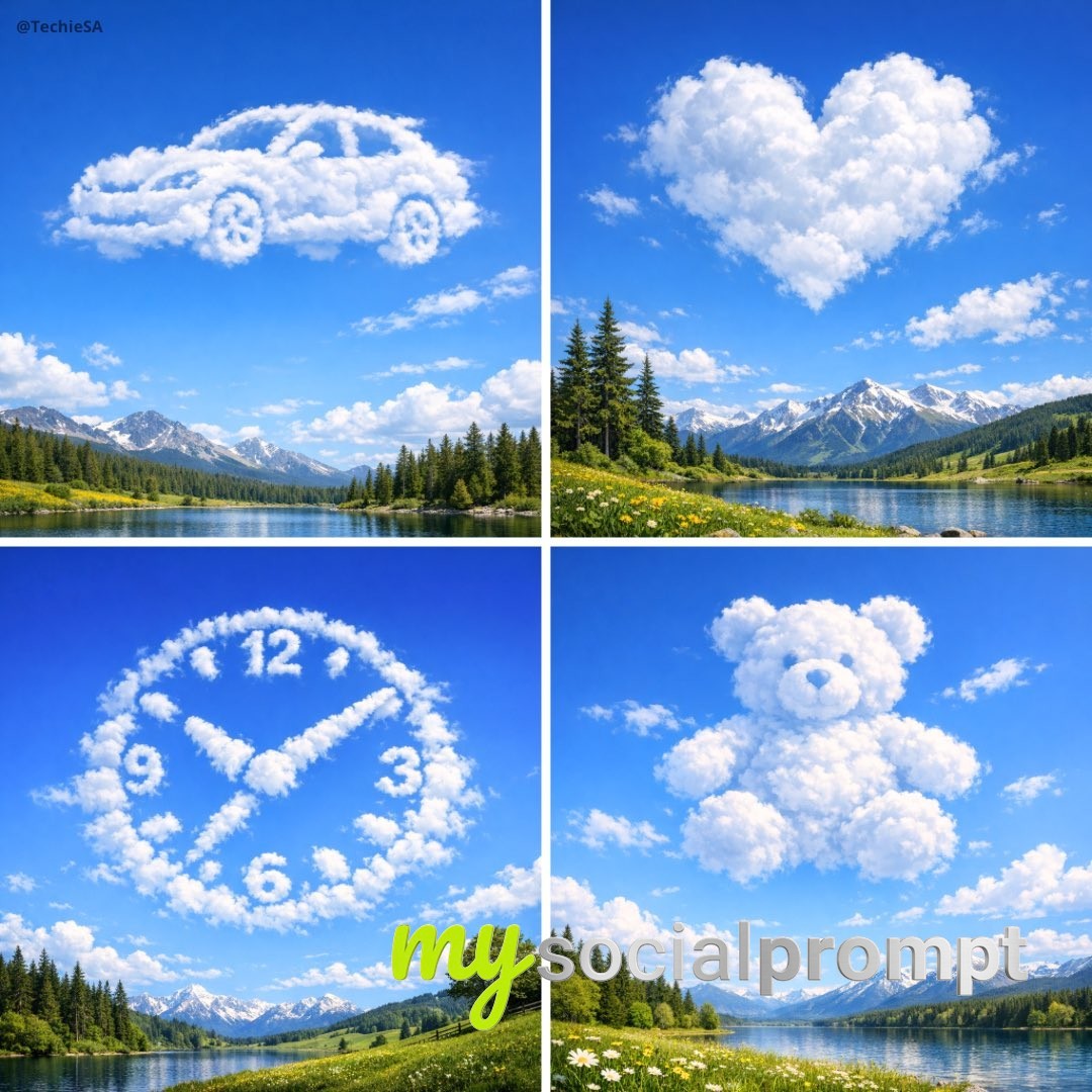 nanobanana prompt: Cinematic Cloud Silhouette in Vibrant Sky with Natural Landscape
