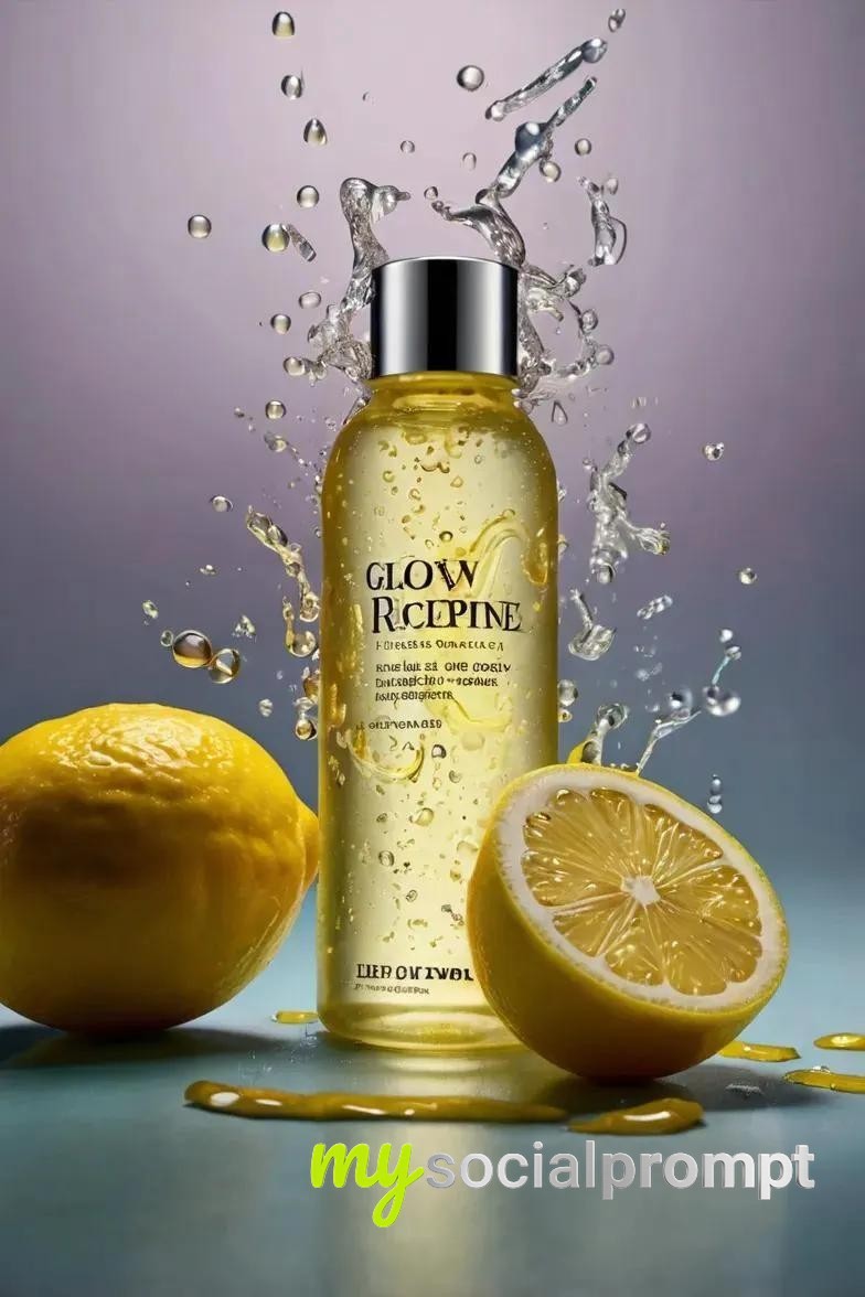 nanobanana prompt: Cinematic 8K Skincare Ad: Frosted Citrus Bottle Suspended in Splashing Lemon Water 2