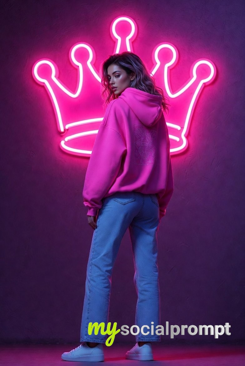 nanobanana prompt: Cinematic Vaporwave Portrait with Neon Crown Silhouette 2
