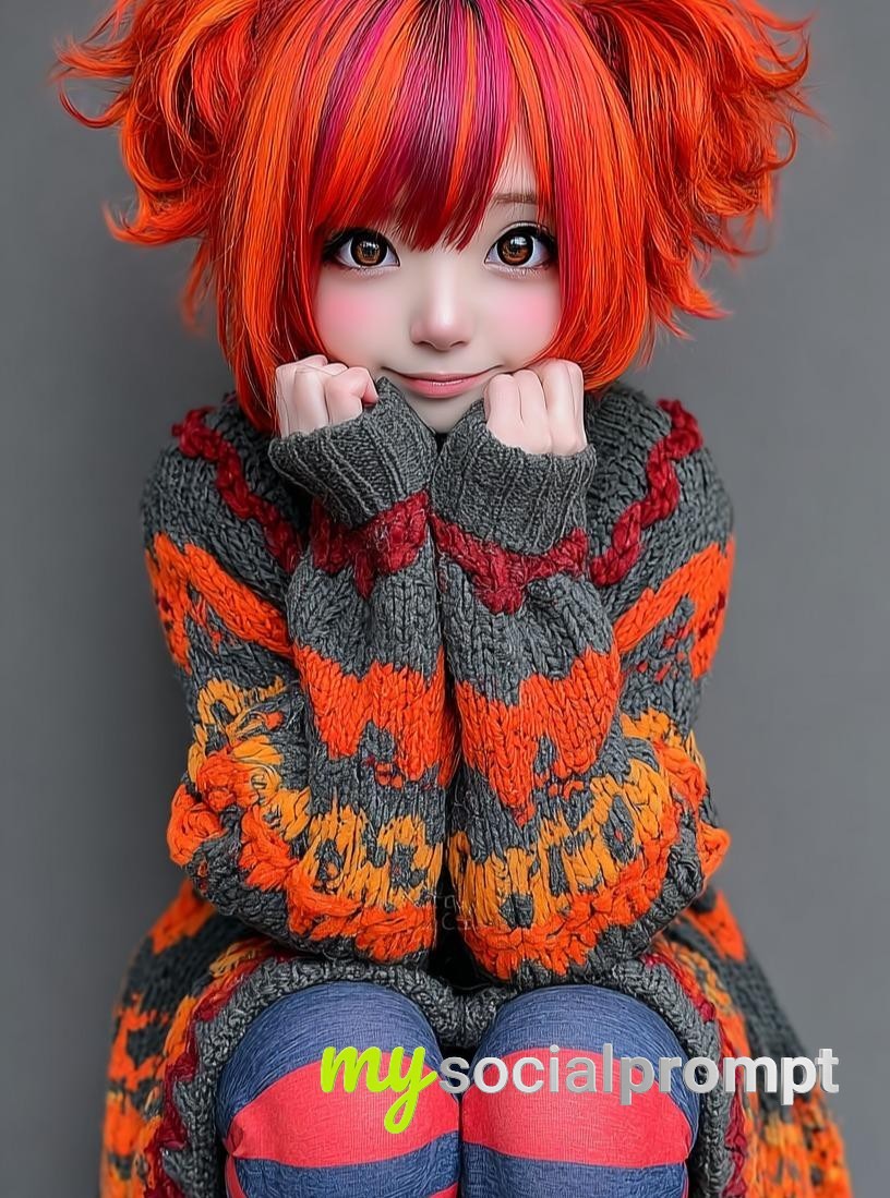 nanobanana prompt: Kawaii Doll Portrait with Magical Realism & Cozy Textures