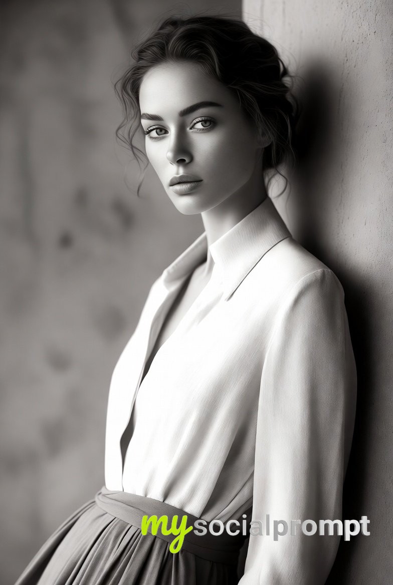 nanobanana prompt: Minimalist Black-and-White Editorial Portrait with Cinematic Lighting 4
