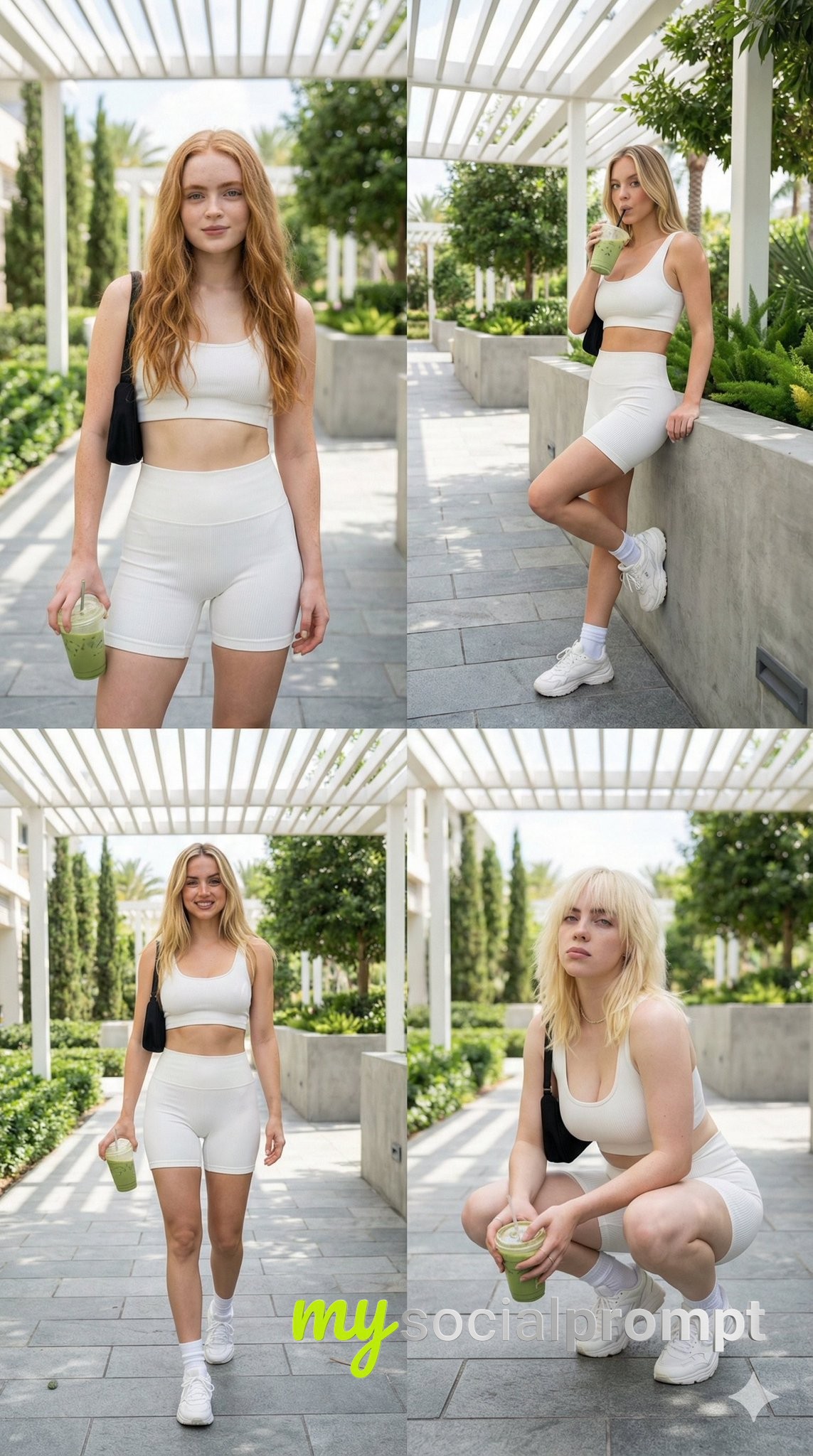 nanobanana prompt: Ultra Photorealistic 2x2 Grid Collage with Celebrity Street Style