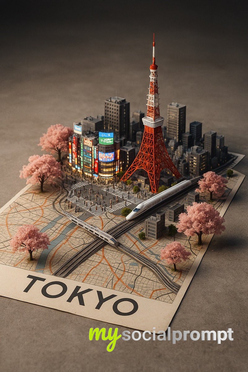 nanobanana prompt: Photorealistic Urban Diorama with Cinematic Lighting & Street-Style Map