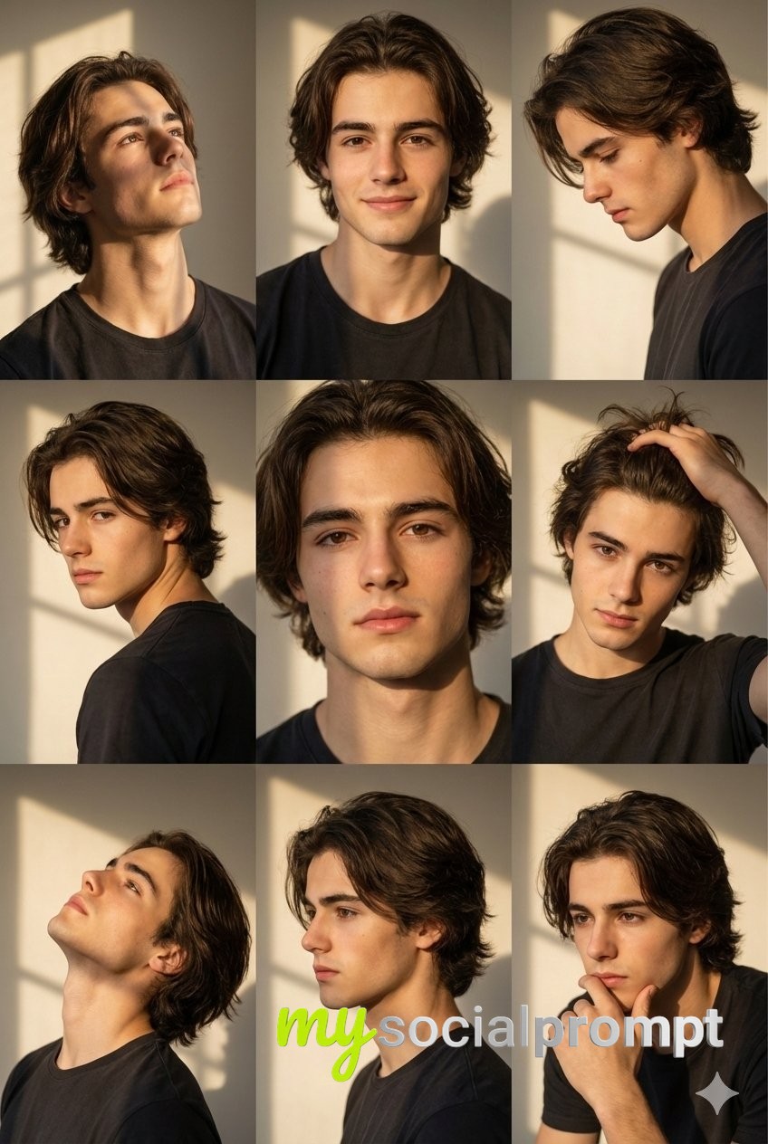 nanobanana prompt: Golden Hour Portrait Collage with Cinematic Lighting