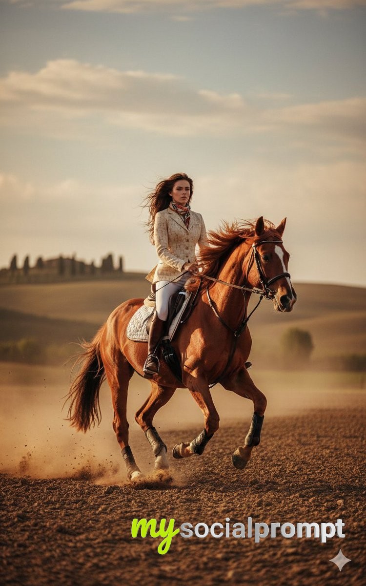 nanobanana prompt: Golden Hour Equestrian Editorial: Cinematic Photorealism 2