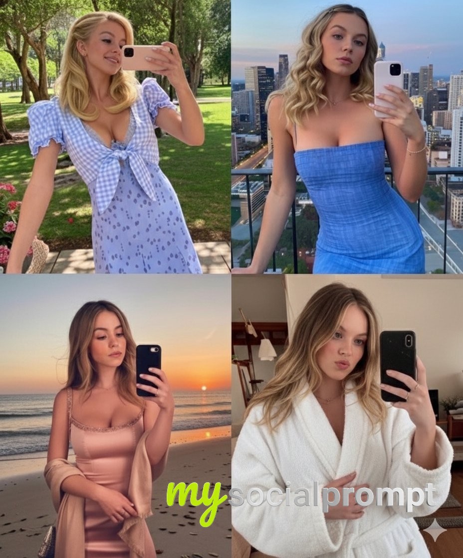 nanobanana prompt: Sydney Sweeney Editorial Diptych with Hyper-realistic Skin Texture