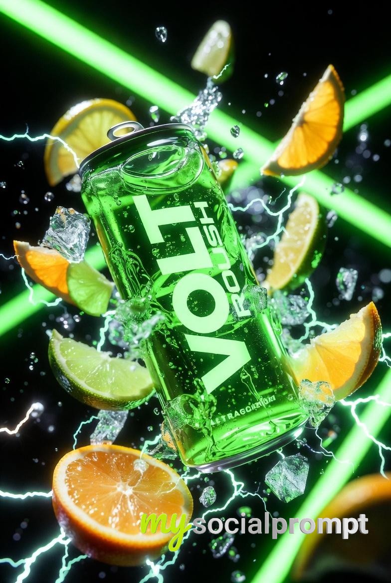 nanobanana prompt: Cinematic Neon Energy Drink Product Photography 3