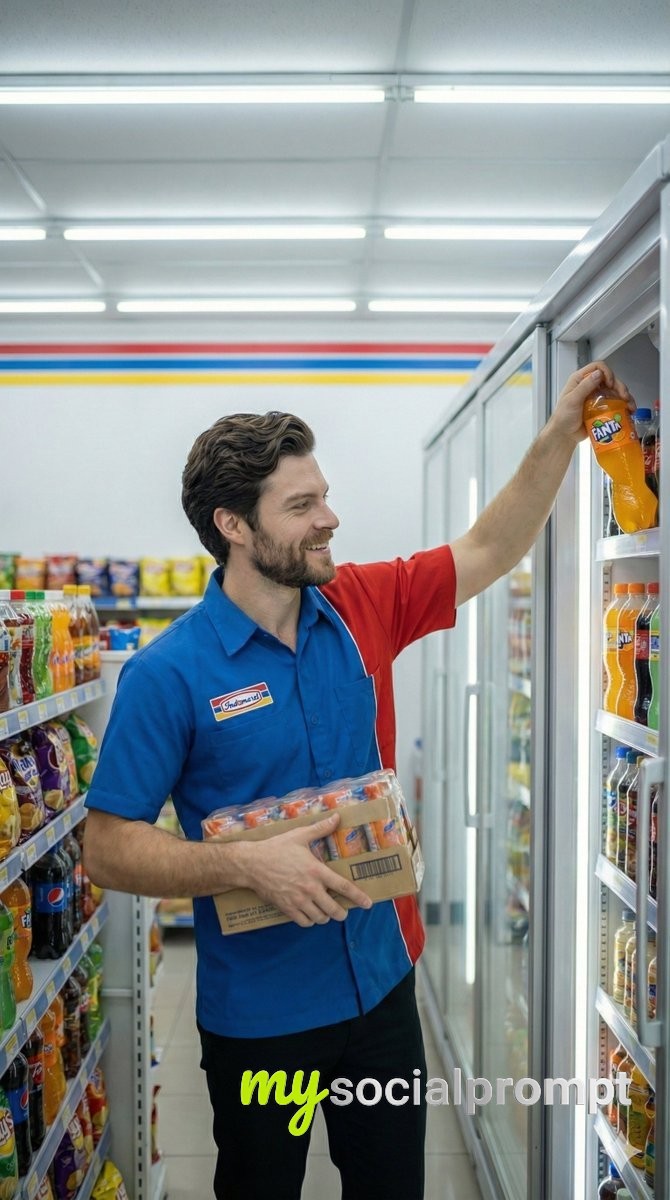 nanobanana prompt: Photorealistic Convenience Store Clerk with Cinematic Lighting 2