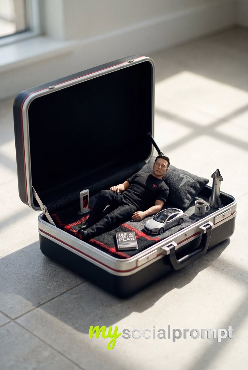 nanobanana prompt: Hyper-Realistic Miniature Portrait in Vintage Suitcase with Cinematic Lighting