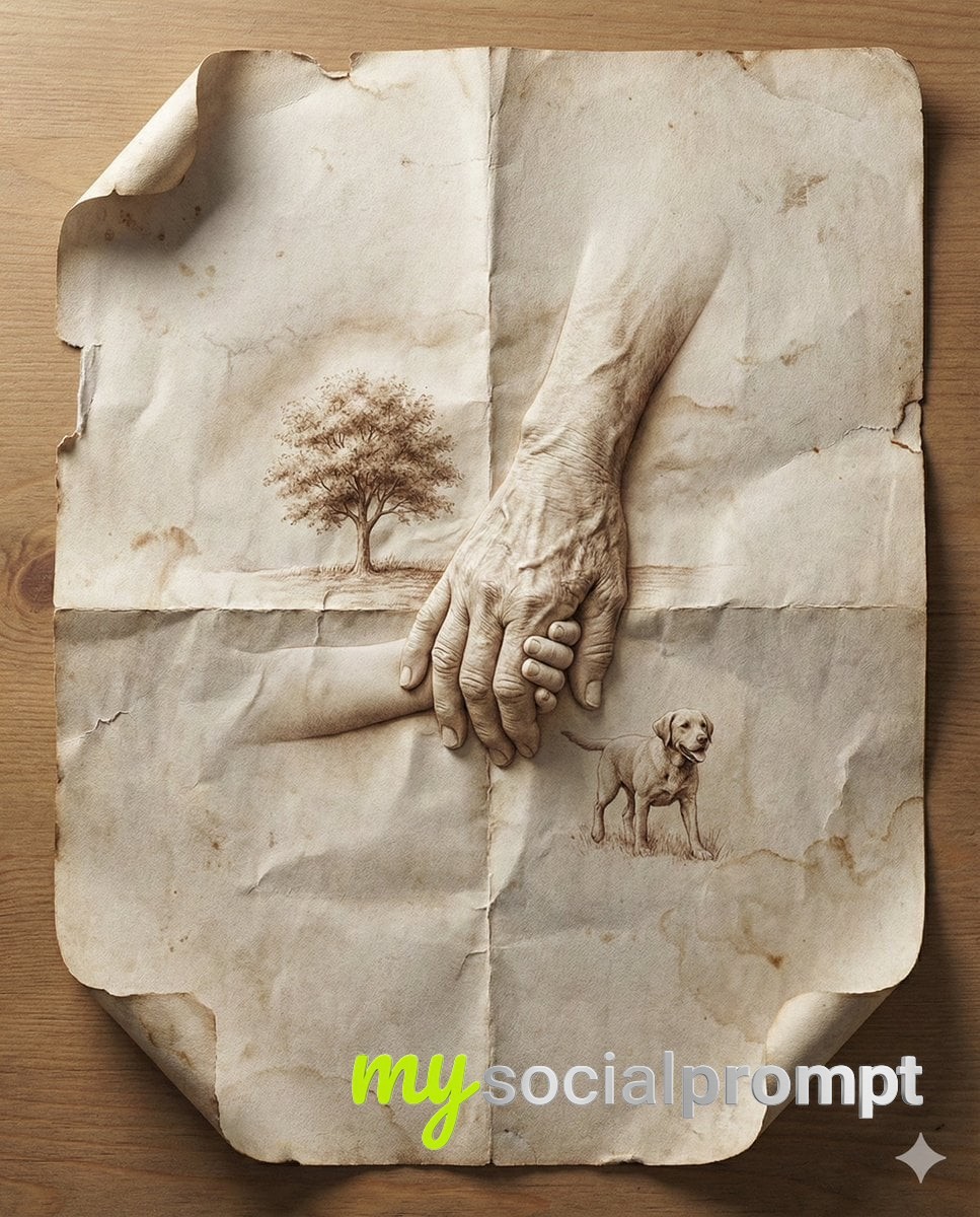 nanobanana prompt: Hyper-Realistic Aged Paper with Origami Memory, 8K Cinematic Detail