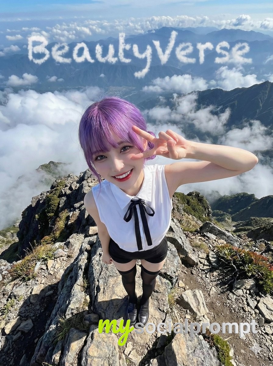 nanobanana prompt: Extreme High-Angle Adventure Photography with Surrealist Elements