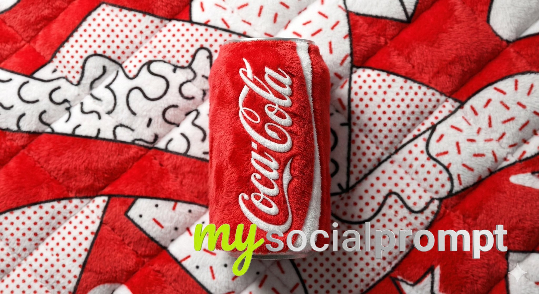 nanobanana prompt: Plush Fabric Beverage Can in Memphis Design Style