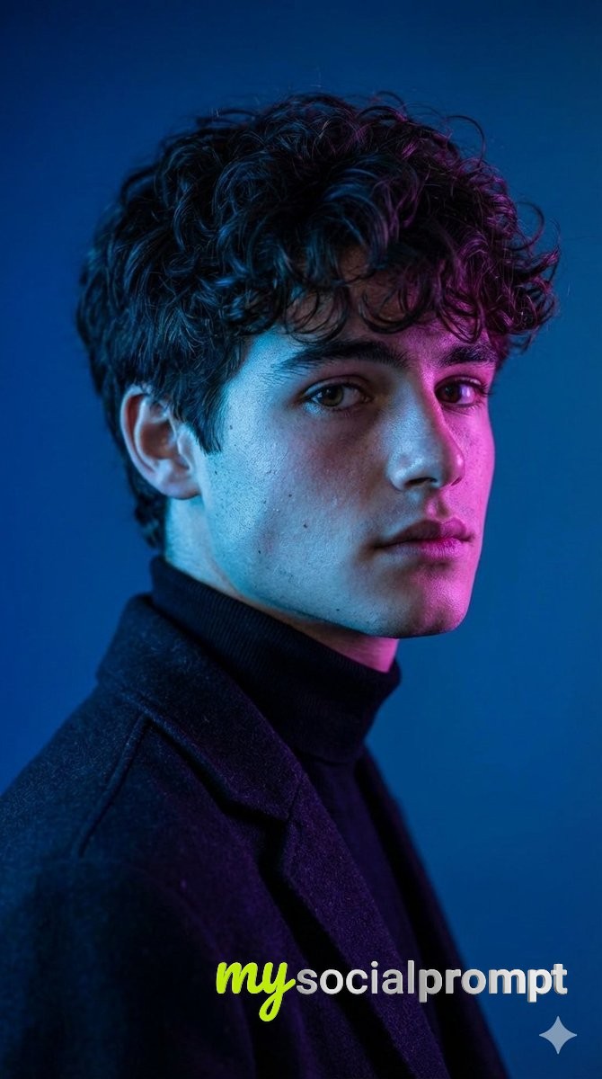 nanobanana prompt: Cinematic Color Contrast Portrait with Magenta and Blue Lighting