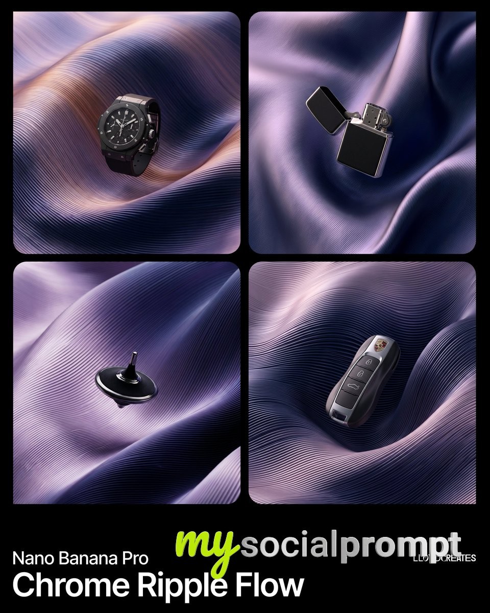 nanobanana prompt: Parametric Luxury Product Showcase with Metallic Satin Folds