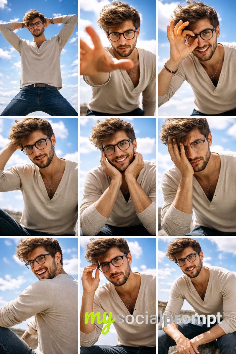 nanobanana prompt: Hyper-realistic 3x3 Grid Collage with Cinematic Lighting