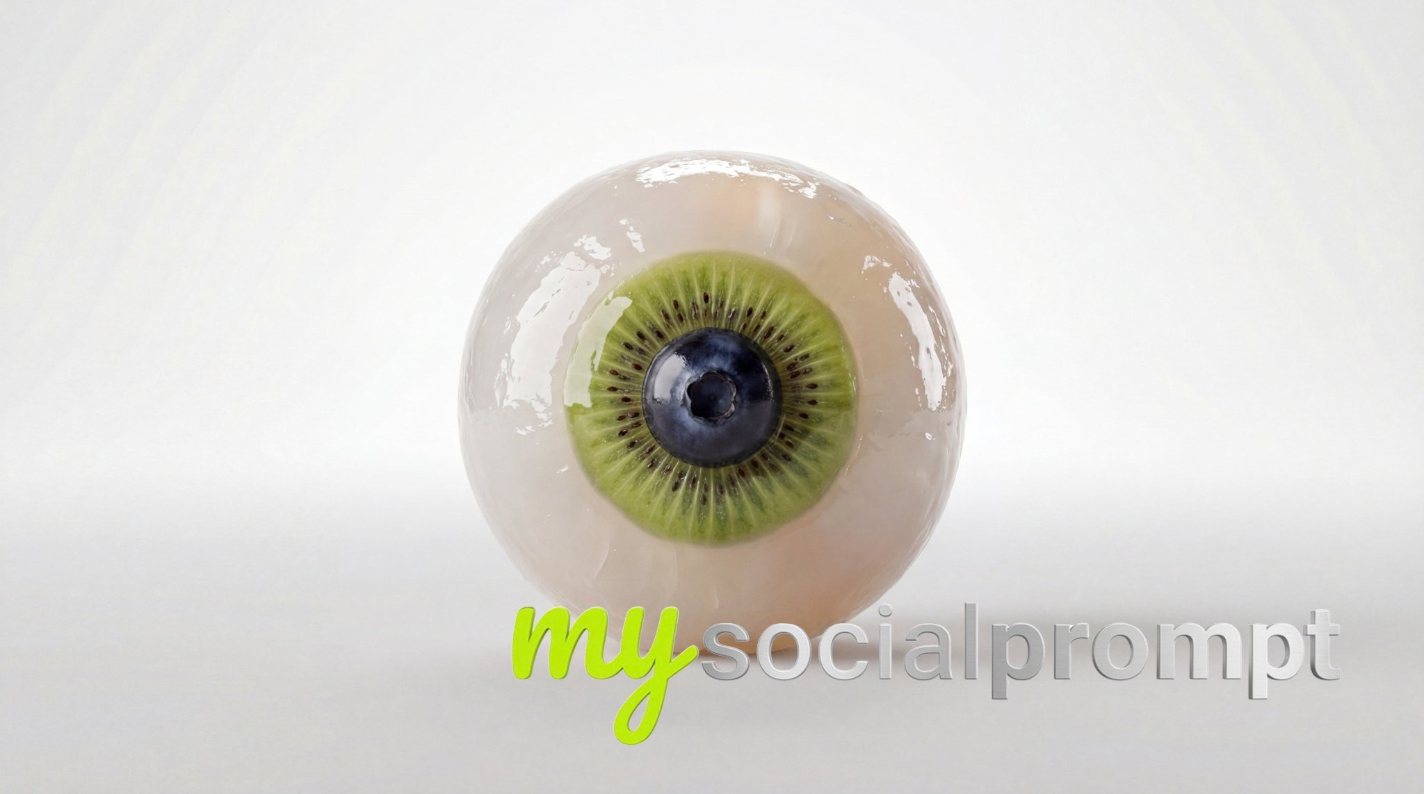 nanobanana prompt: Surreal Food Sculpture – Blueberry, Kiwi & Lychee Eye
