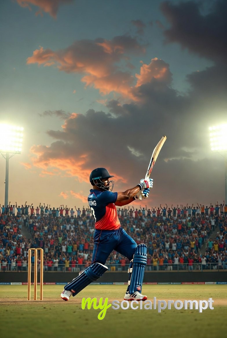 nanobanana prompt: Nano-Style Virat Kohli 54th Century Celebration in Cinematic Cricket Art
