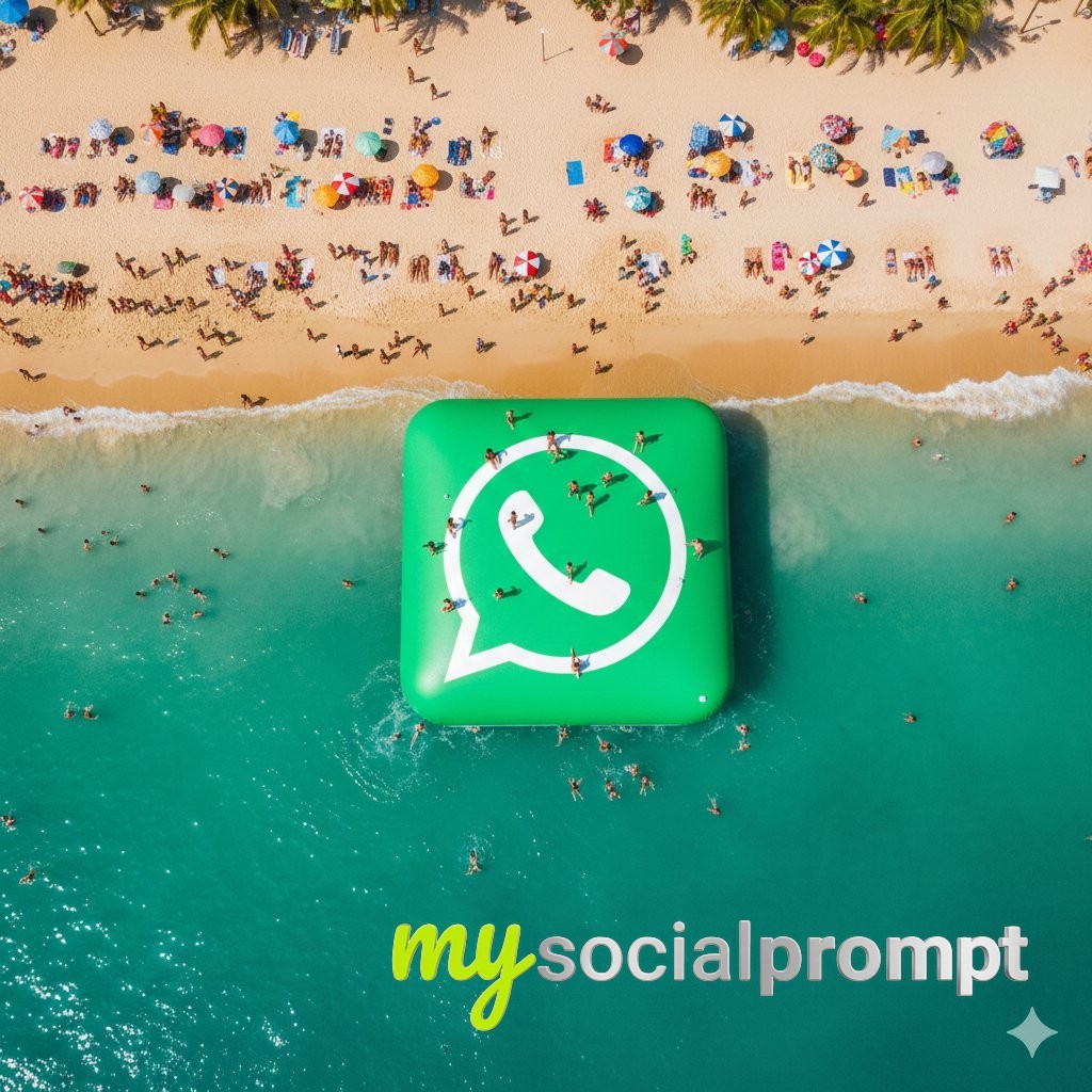 nanobanana prompt: Aerial Hyperrealism of Inflatable WhatsApp Logo in Tropical Setting