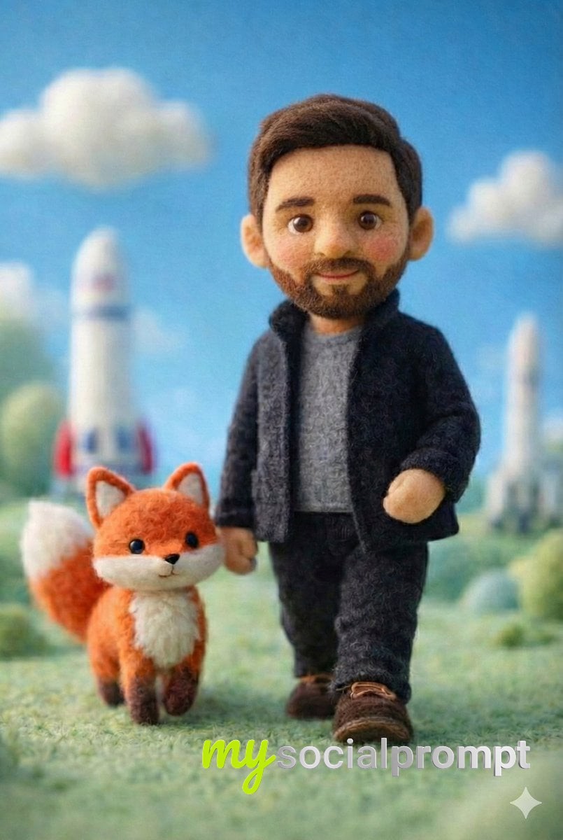 nanobanana prompt: Whimsical Felt Miniature with Wool Doll in Cozy Cinematic Scene