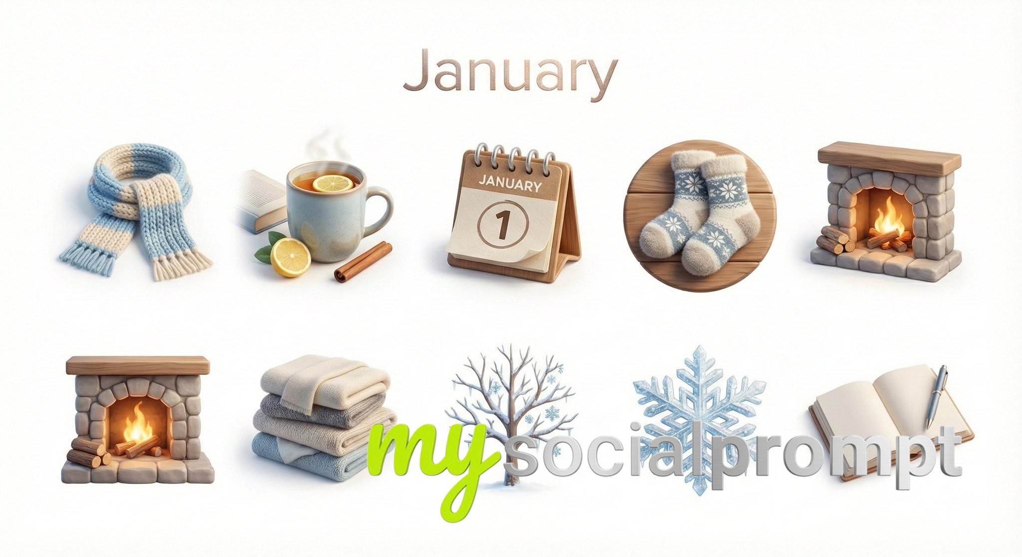 nanobanana prompt: Minimalist 3D Icons for Monthly Moods & Symbols