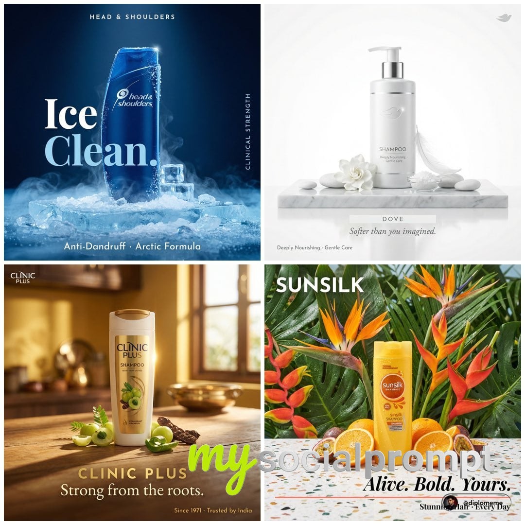 nanobanana prompt: Hyper-realistic Luxury Shampoo Campaign Poster – Single Hard Spotlight