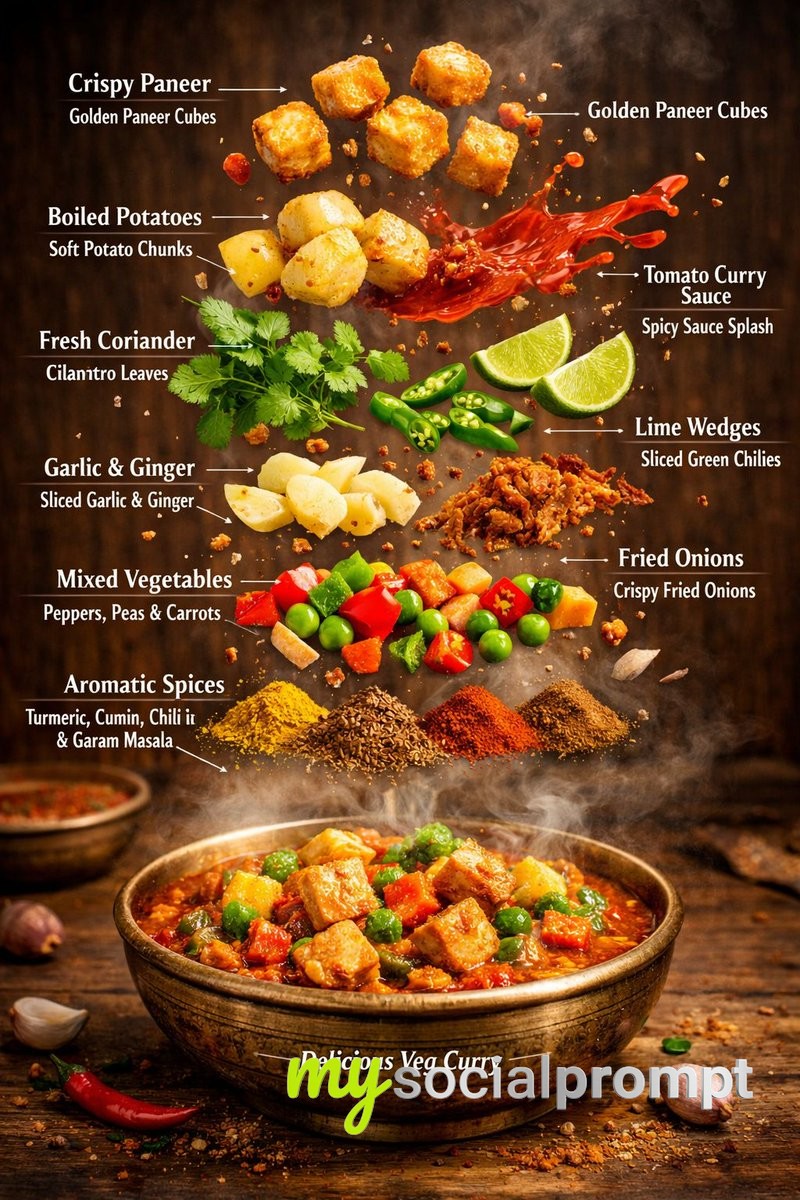 nanobanana prompt: Hyper-realistic Indian Vegetarian Infographic with Cinematic Lighting