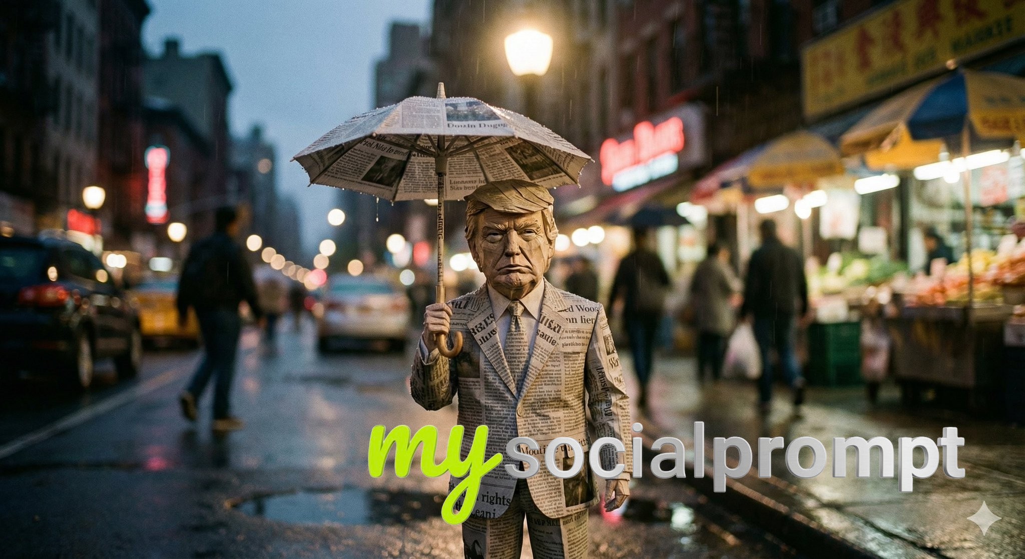nanobanana prompt: Cinematic Paper Sculpture Still-Life with Rainy Street Ambiance