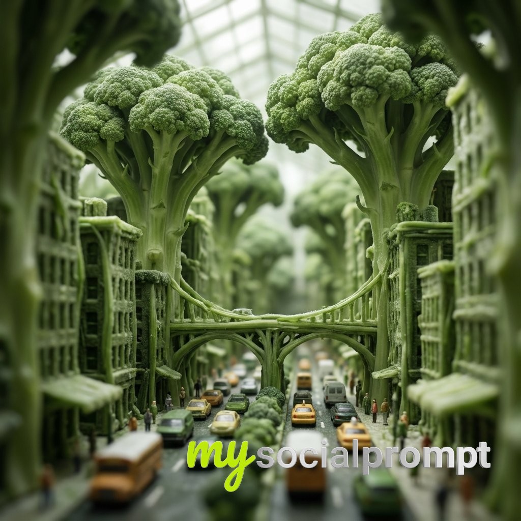 nanobanana prompt: Fractal NYC: Tilt-Shift Botanical Cityscape with Broccoli-Tree Towers