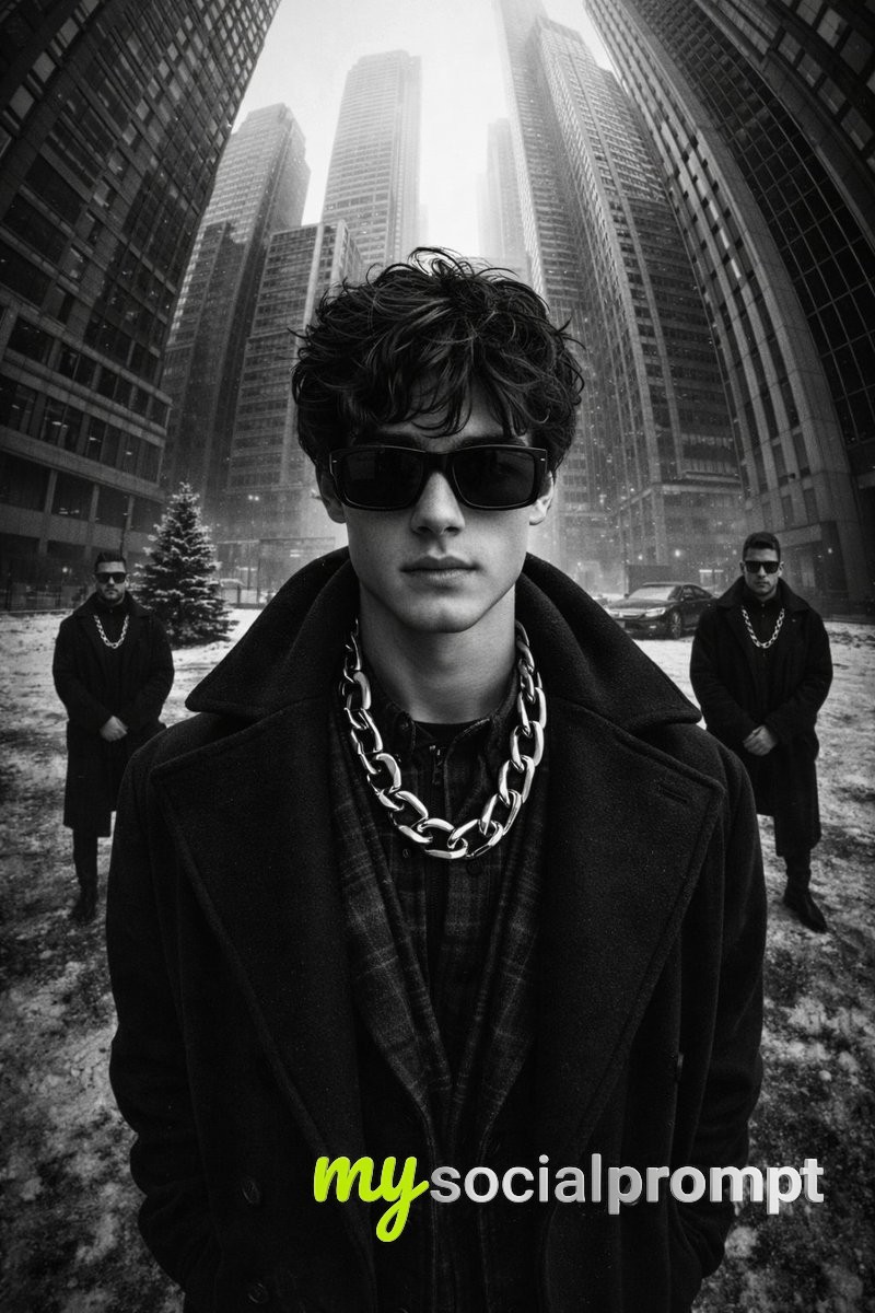nanobanana prompt: Urban Monochrome Fashion Editorial with Architectural Geometry 2