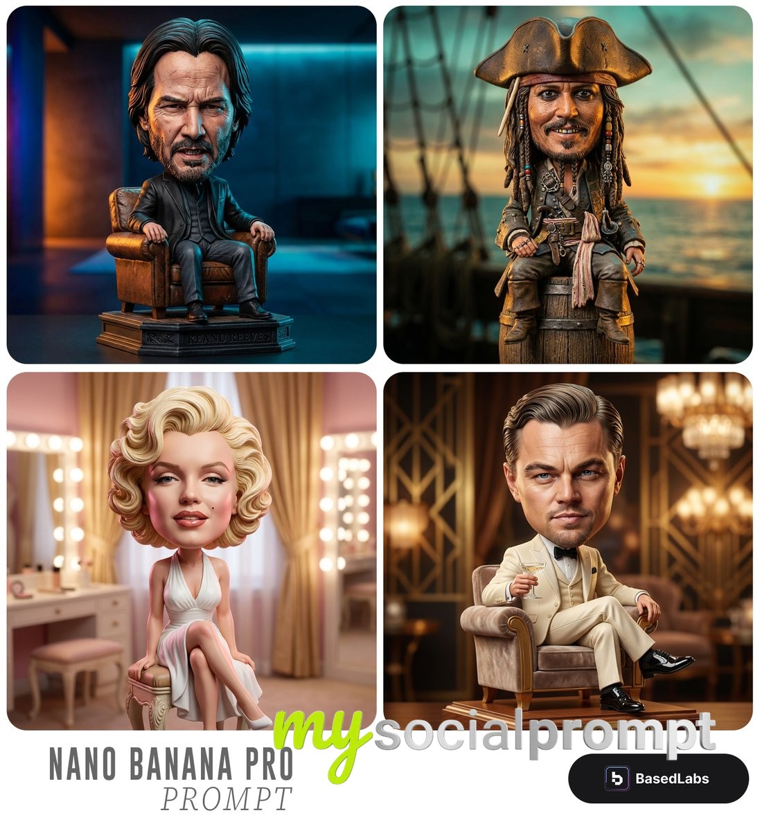 nanobanana prompt: Hyper-realistic Bobblehead Caricature with Cinematic Studio Lighting