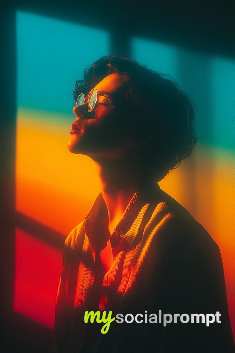 nanobanana prompt: Cinematic Portrait with Geometric Light & Color Contrast 2