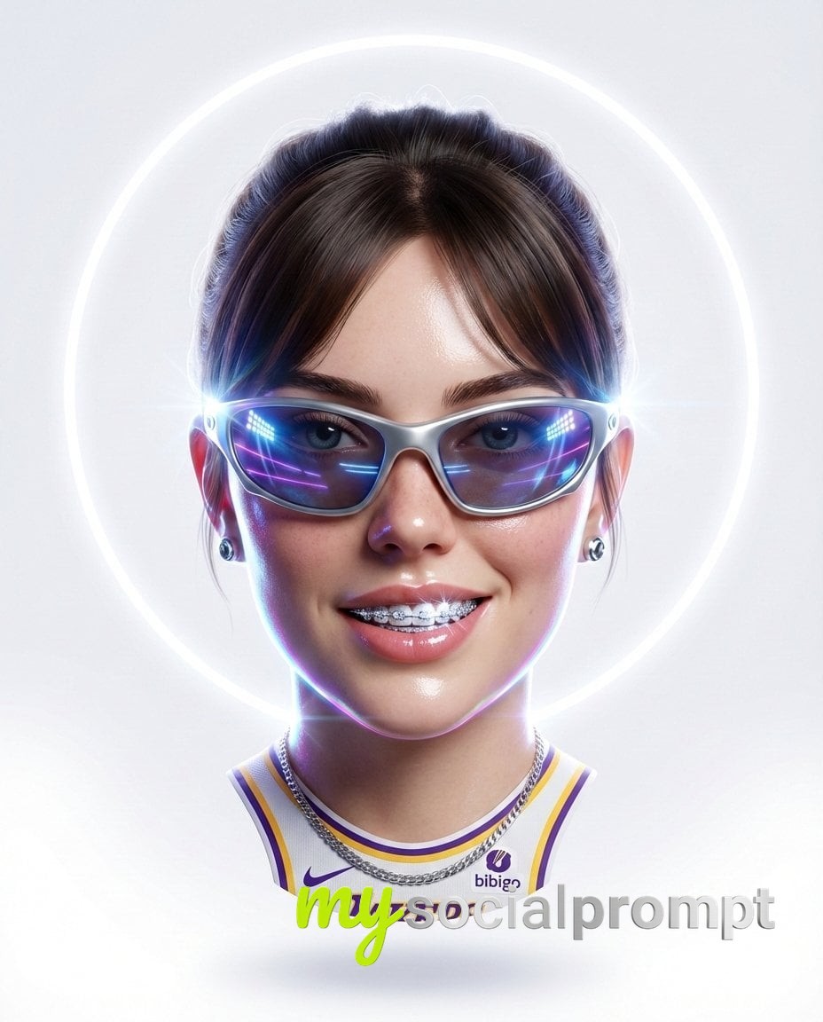 nanobanana prompt: Hyper-stylized 3D floating portrait with neon halo and cinematic lighting