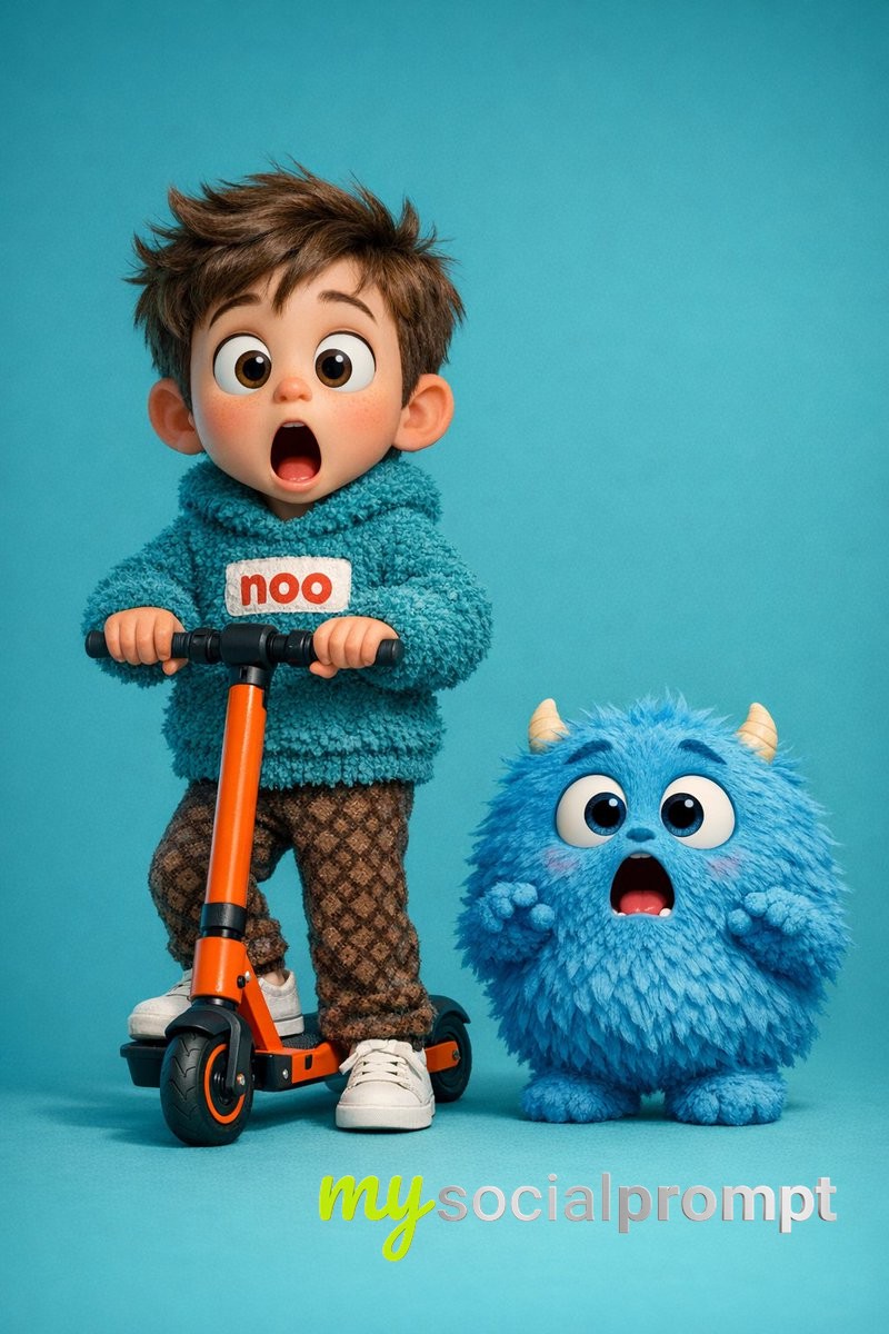nanobanana prompt: 3D Render of Boy & Monster with Shocked Expressions 2