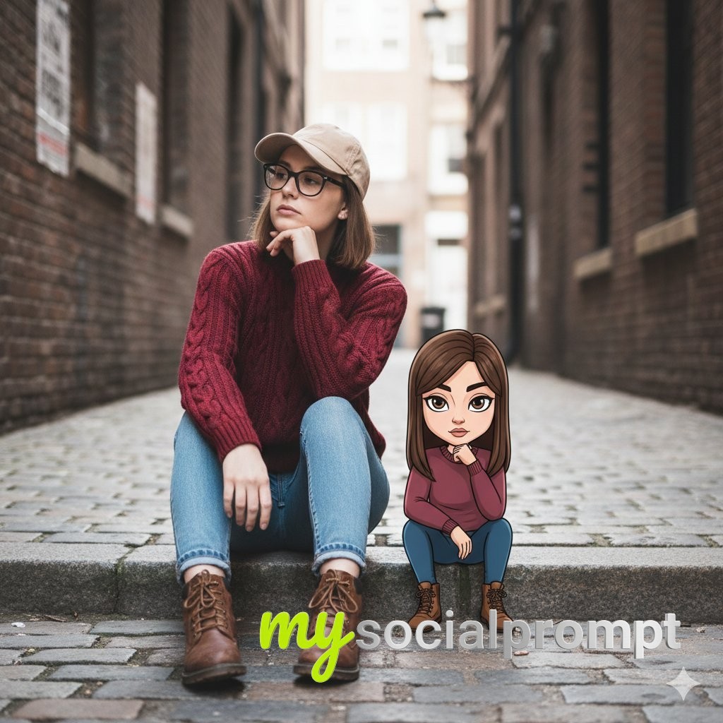 nanobanana prompt: Cinematic Street Portrait with Illustrated Character