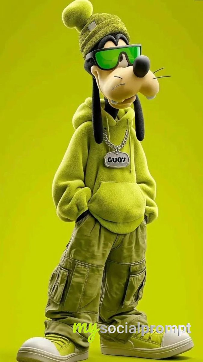 nanobanana prompt: Fashion Editorial 3D Dog in Neon Streetwear, Minimalist Studio