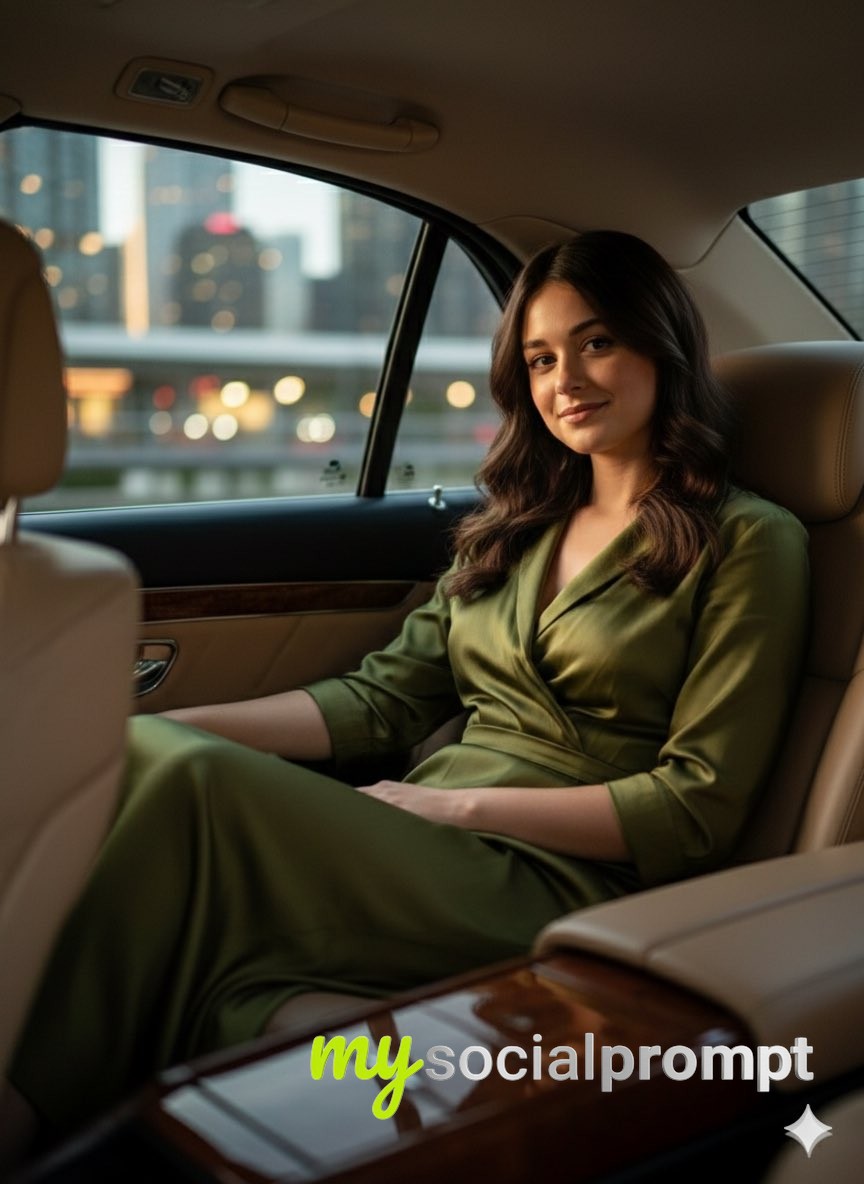 nanobanana prompt: Cinematic Fashion Portrait in Luxury Car Interior