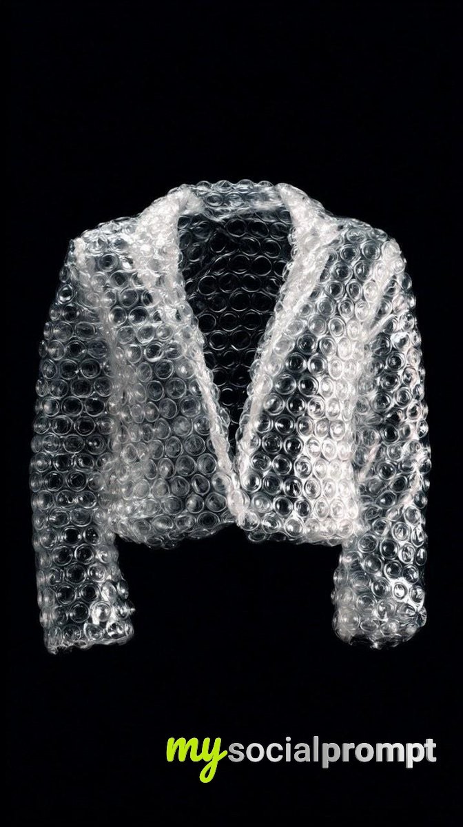 nanobanana prompt: Bubble Wrap Fashion Editorial with Minimalist Studio Lighting 2