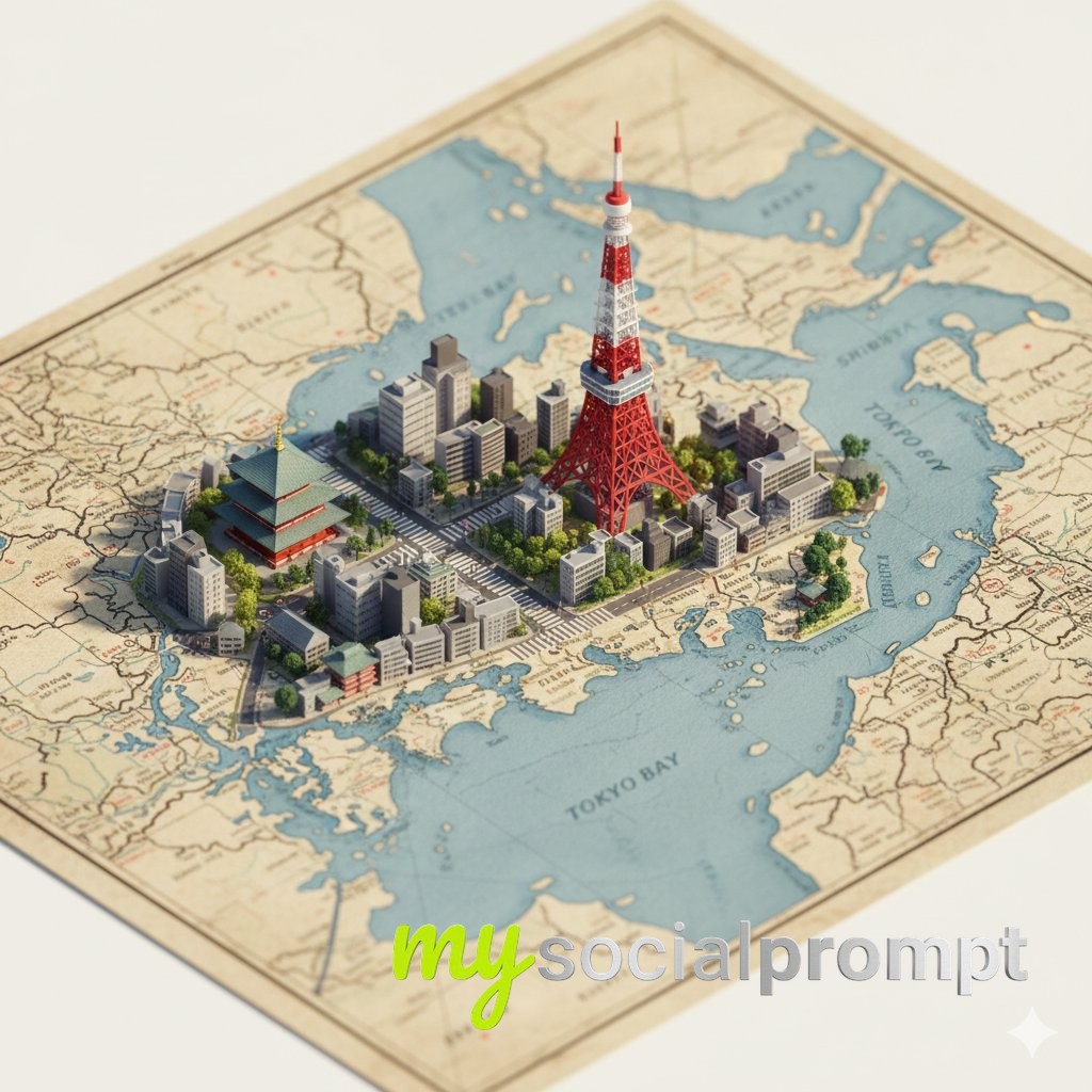 nanobanana prompt: Isometric Diorama Map with Cinematic Lighting & Vintage Cartography 2