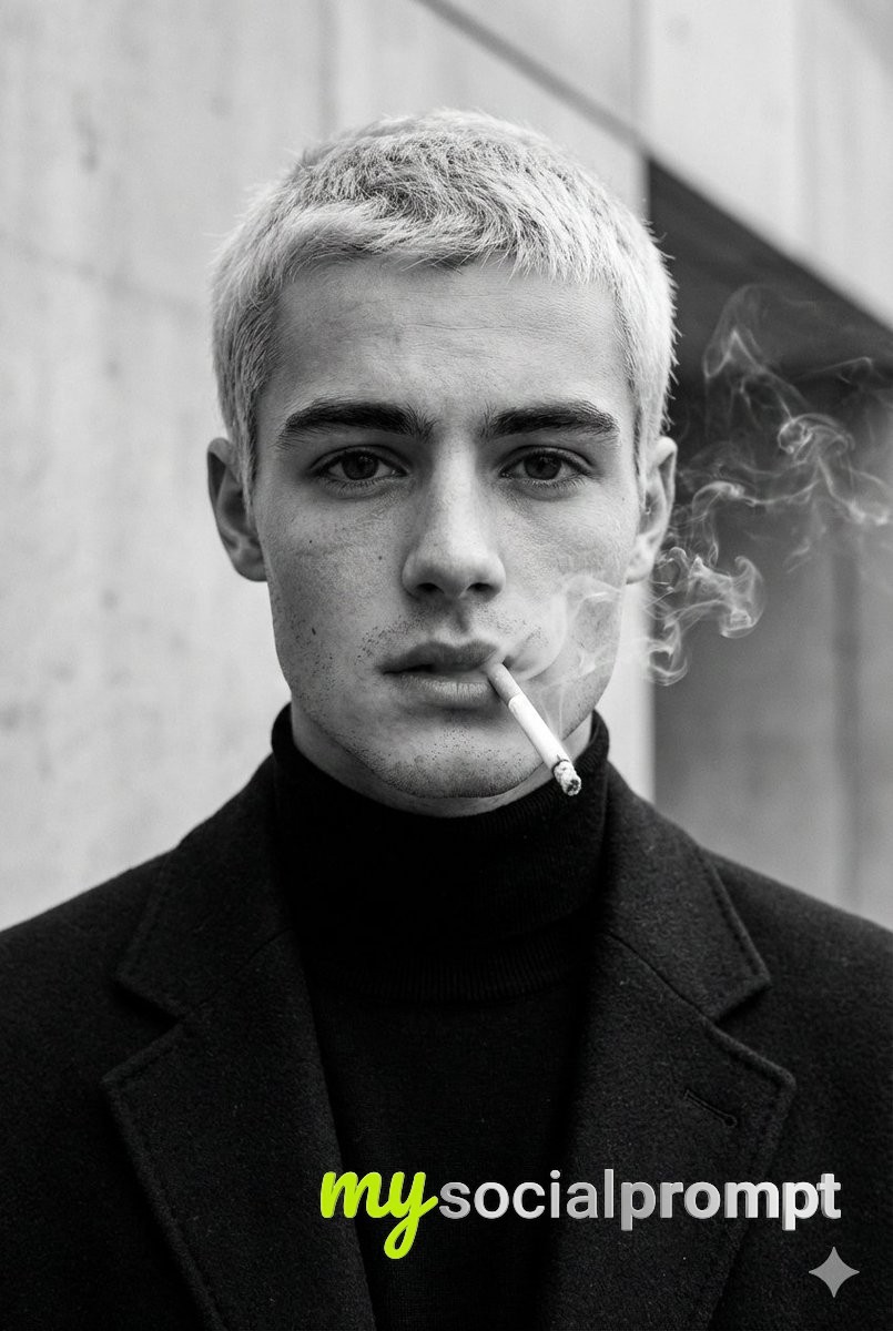 nanobanana prompt: Monochrome Fashion Editorial Portrait with Cinematic Lighting