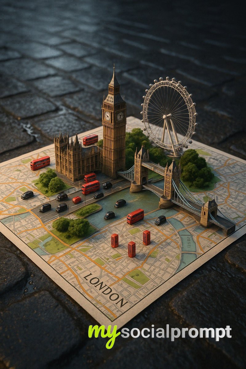 nanobanana prompt: Photorealistic Urban Diorama with Cinematic Lighting & Street-Style Map 4